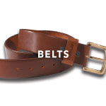 Brown belt rolled on white background. White text overlay says 