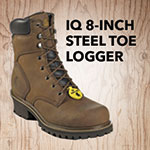 Image of brown steel toe logger boot