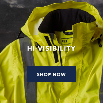Close crop image of a bright yellow hi-visibily rain coat. Text overlay says 