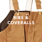 Close-cropped image of a pair of brown work overalls. White text overlay says 